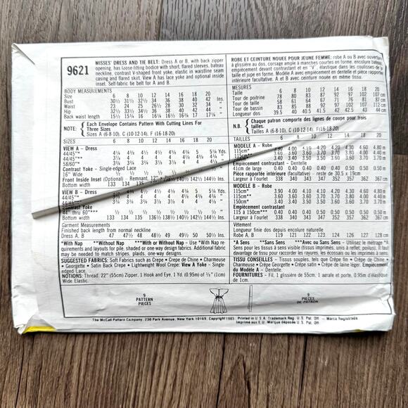 UNCUT Vintage 1980s McCalls 9621 Sewing Pattern Womens Sz M-XL Midi Dress & Belt - Picture 2 of 2